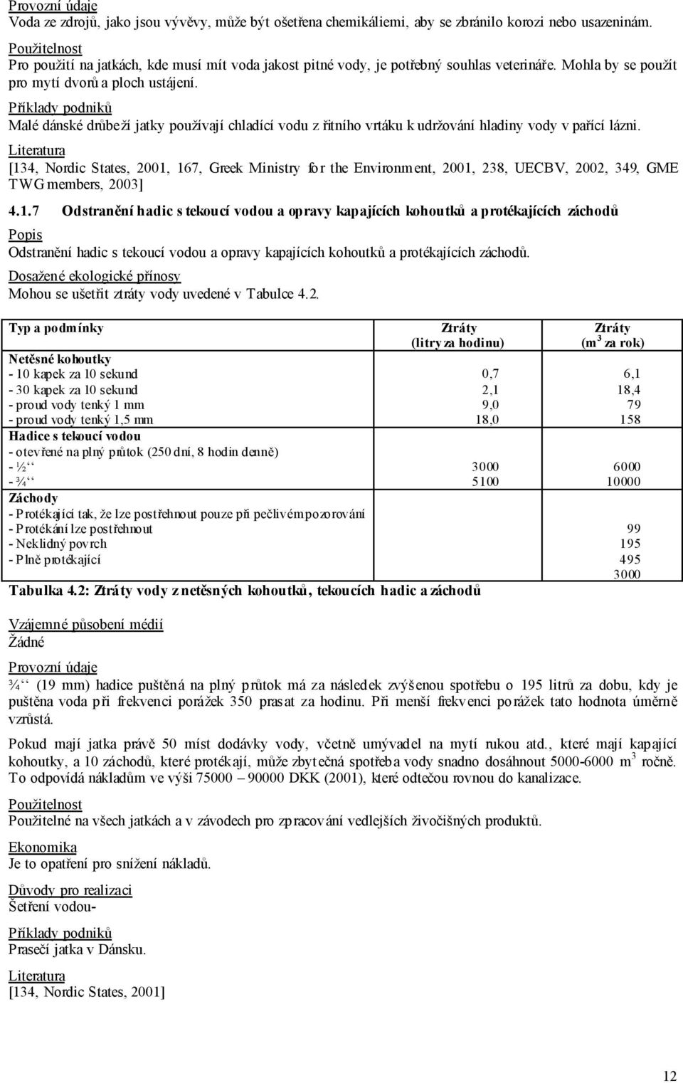 [134, Nordic States, 2001, 167, Greek Ministry for the Environment, 2001, 238, UECBV, 2002, 349, GME TWG members, 2003] 4.1.7 Odstranění hadic s tekoucí vodou a opravy kapajících kohoutků a protékajících záchodů Odstranění hadic s tekoucí vodou a opravy kapajících kohoutků a protékajících záchodů.