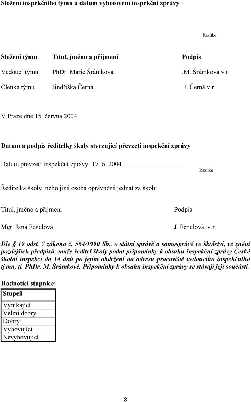 Jana Fenclová Podpis J. Fenclová, v.r. Dle 19 odst. 7 zákona č. 564/1990 Sb.