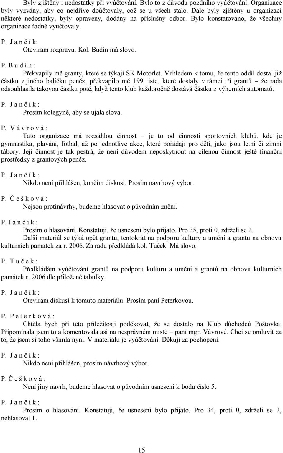 Budín má slovo. P. B u d í n : Překvapily mě granty, které se týkají SK Motorlet.