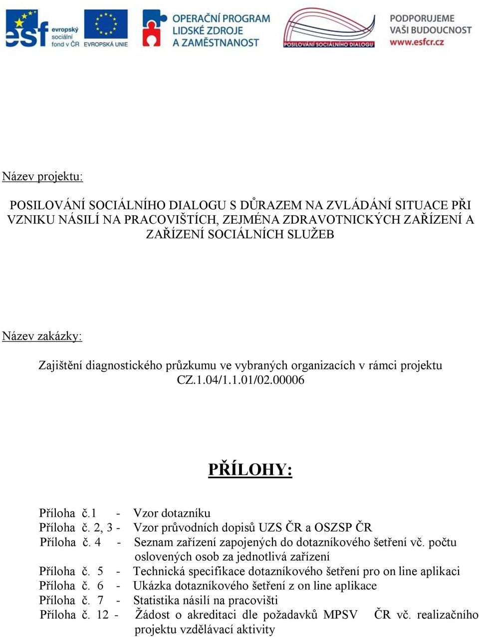 4 - Seznam zařízení zapojených do dotazníkového šetření vč. počtu oslovených osob za jednotlivá zařízení Příloha č.