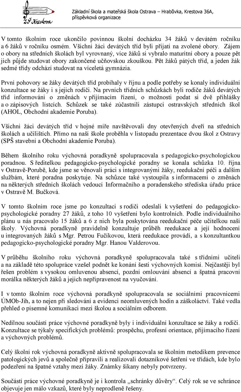 Pět žáků pátých tříd, a jeden žák sedmé třídy odchází studovat na víceletá gymnázia.