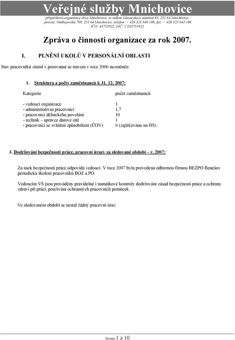 Struktura a počty zaměstnanců k 31. 12.