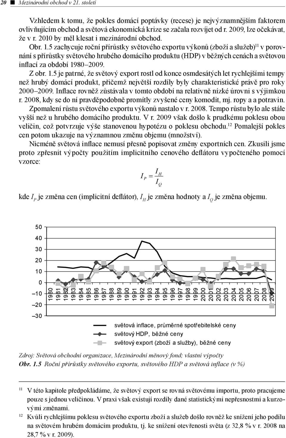 5 zachycuje roční přírůstky světového exportu výkonů (zboží a služeb) 11 v porovnání s přírůstky světového hrubého domácího produktu (HDP) v běžných cenách a světovou inflací za období 1980 2009.