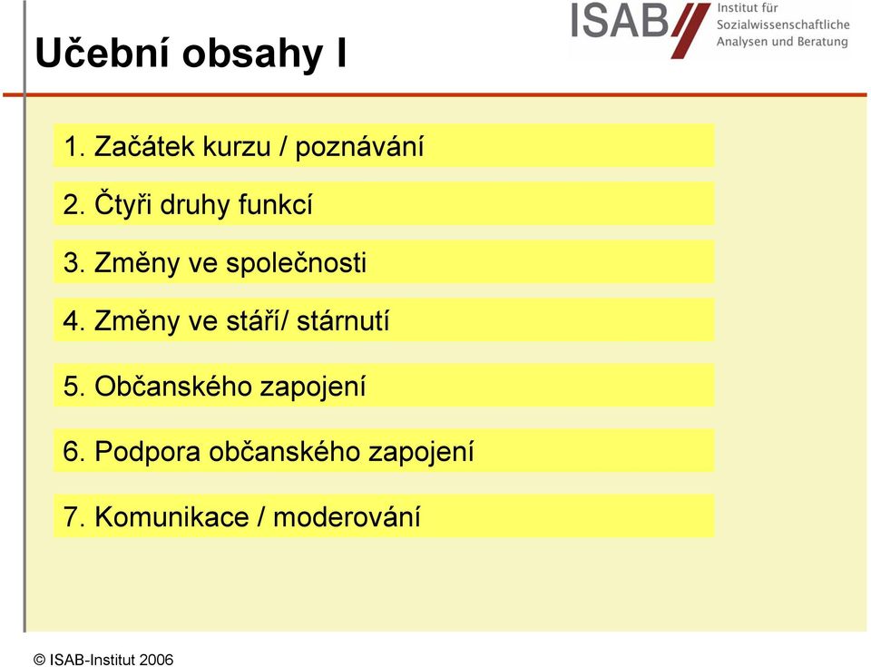 Změny ve stáří/ stárnutí 5. Občanského zapojení 6.