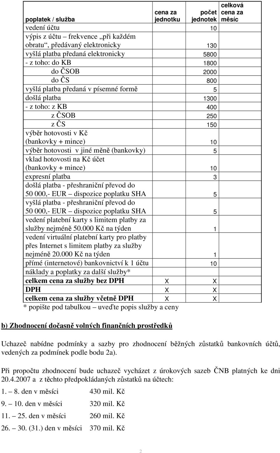 vklad hotovosti na Kč účet (bankovky + mince) 10 expresní platba 3 došlá platba - přeshraniční převod do 50 000,- EUR dispozice poplatku SHA 5 vyšlá platba - přeshraniční převod do 50 000,- EUR