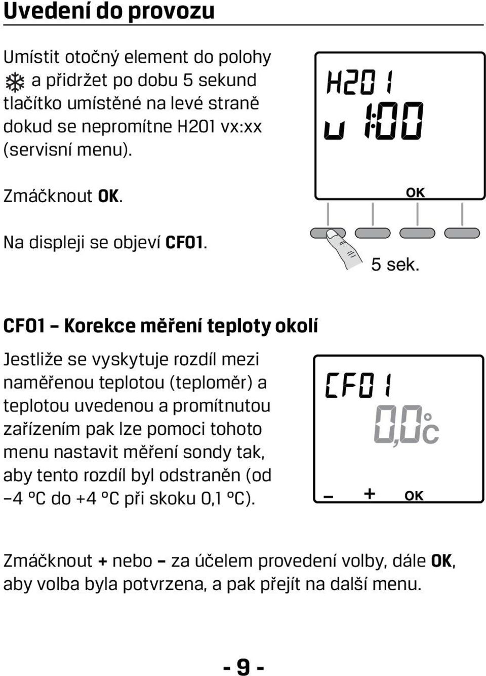 CF01 Korekce měření teploty okolí Jestliže se vyskytuje rozdíl mezi naměřenou teplotou (teploměr) a teplotou uvedenou a promítnutou zařízením pak