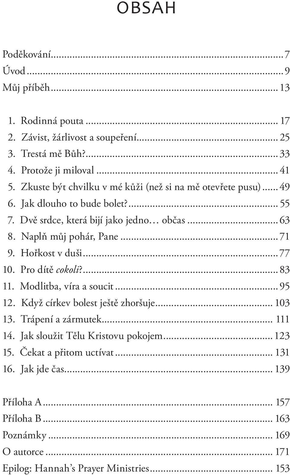 Hořkost v duši...77 10. Pro dítě cokoli?...83 11. Modlitba, víra a soucit...95 12. Když církev bolest ještě zhoršuje... 103 13. Trápení a zármutek... 111 14.
