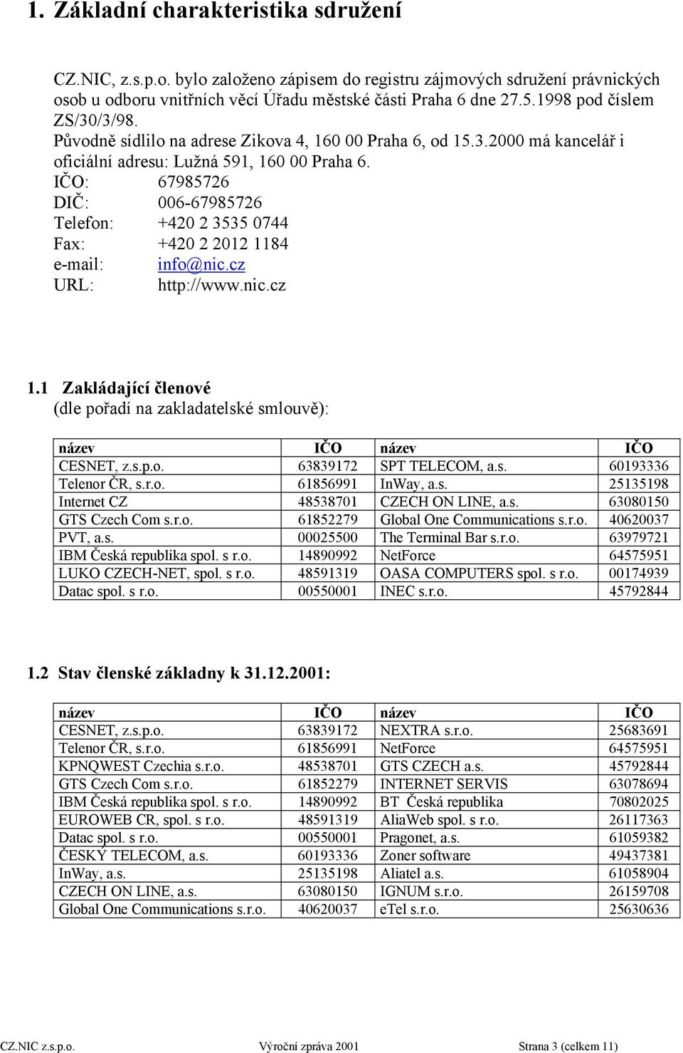 IČO: 67985726 DIČ: 006-67985726 Telefon: +420 2 3535 0744 Fax: +420 2 2012 1184 e-mail: info@nic.cz URL: http://www.nic.cz 1.