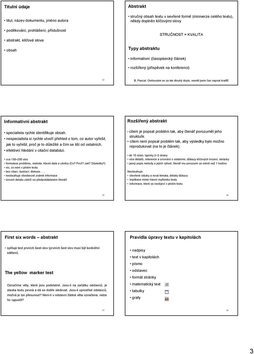 Pascal: Omlouvám se za tak dlouhý dopis, neměl jsem čas napsat kratší. 4 Informativní abstrakt specialista rychle identifikuje obsah.