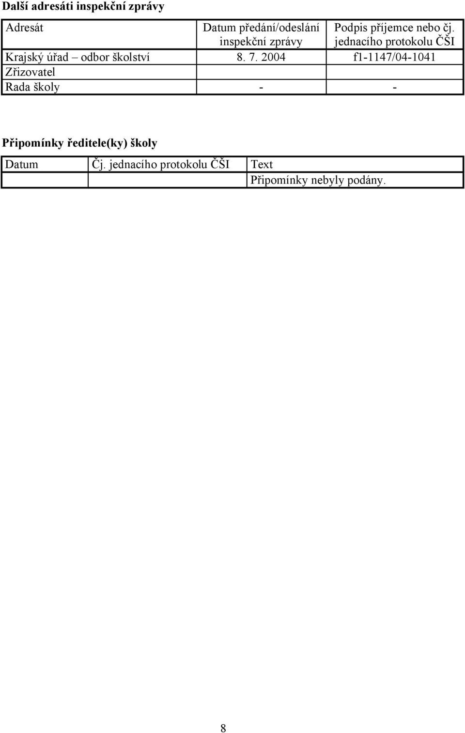 jednacího protokolu ČŠI Krajský úřad odbor školství 8. 7.