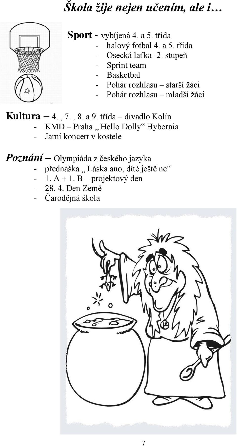 a 9. třída divadlo Kolín - KMD Praha Hello Dolly Hybernia - Jarní koncert v kostele Poznání Olympiáda z