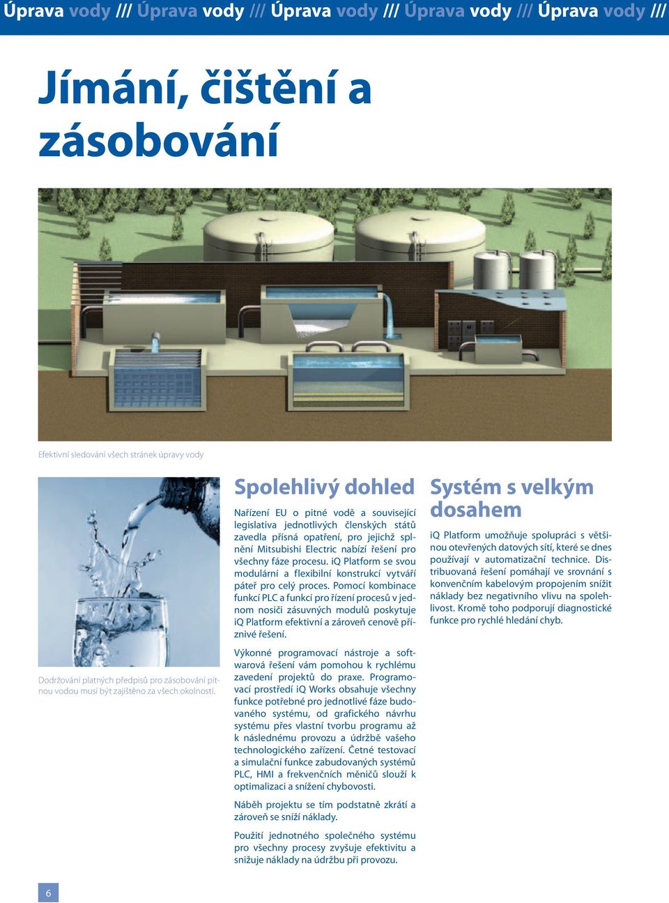 Spolehlivý dohled Nařízení EU o pitné vodě a související legislativa jednotlivých členských států zavedla přísná opatření, pro jejichž splnění Mitsubishi Electric nabízí řešení pro všechny fáze