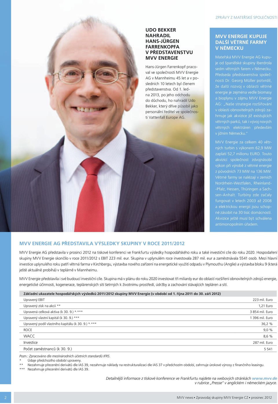 MVV Energie kupuje další větrné farmy v Německu Mateřská MVV Energie AG kupuje od španělské skupiny Iberdrola sedm větrných farem v Německu. Předseda představenstva společnosti Dr.