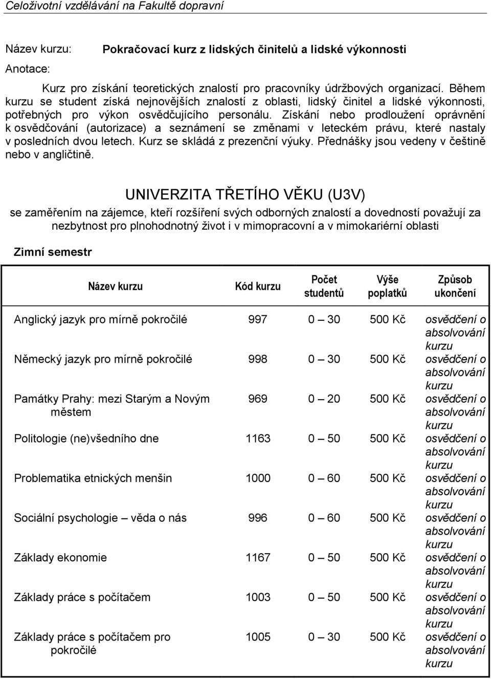 Získání nebo prodloužení oprávnění k osvědčování (autorizace) a seznámení se změnami v leteckém právu, které nastaly v posledních dvou letech. Kurz se skládá z prezenční výuky.