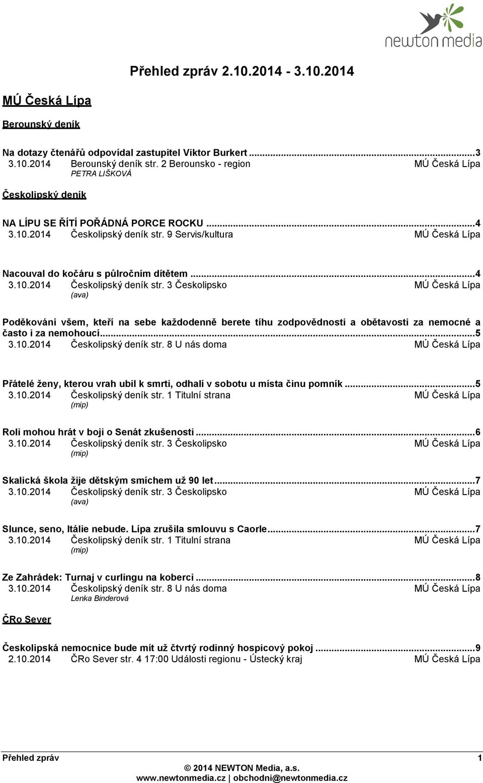 9 Servis/kultura MÚ Česká Lípa Nacouval do kočáru s půlročním dítětem... 4 3.10.2014 Českolipský deník str.