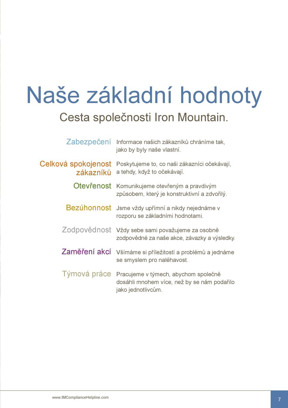 Poskytujeme to, co naši zákazníci očekávají, a tehdy, když to očekávají. Komunikujeme otevřeným a pravdivým způsobem, který je konstruktivní a zdvořilý.