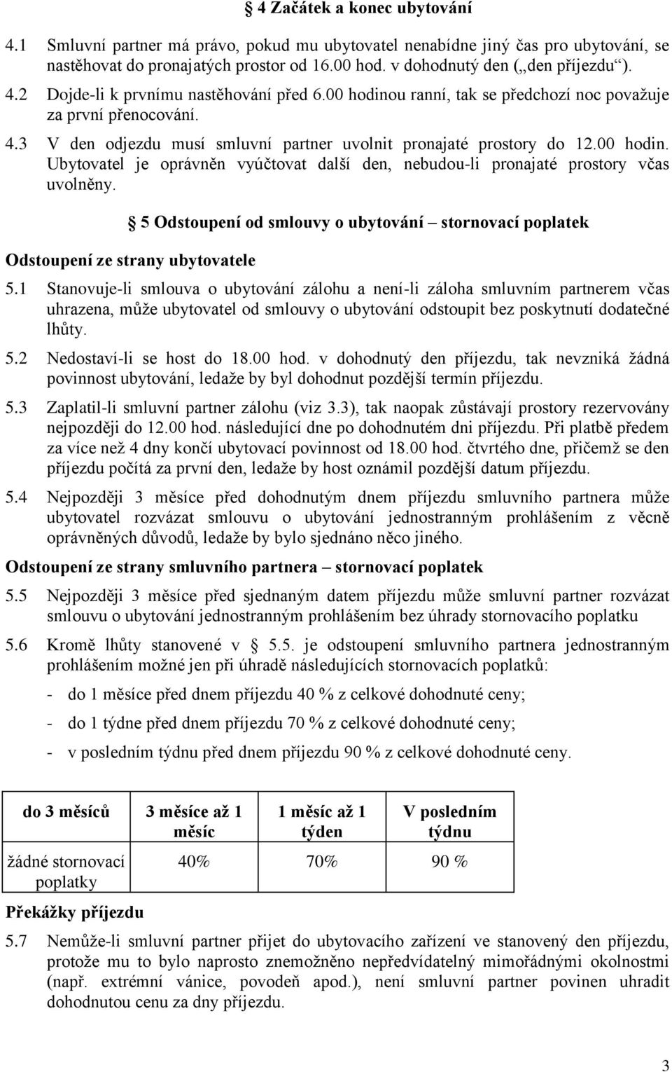 5 Odstoupení od smlouvy o ubytování stornovací poplatek Odstoupení ze strany ubytovatele 5.