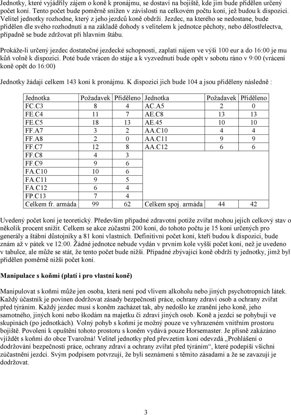 Jezdec, na kterého se nedostane, bude přidělen dle svého rozhodnutí a na základě dohody s velitelem k jednotce pěchoty, nebo dělostřelectva, případně se bude zdržovat při hlavním štábu.