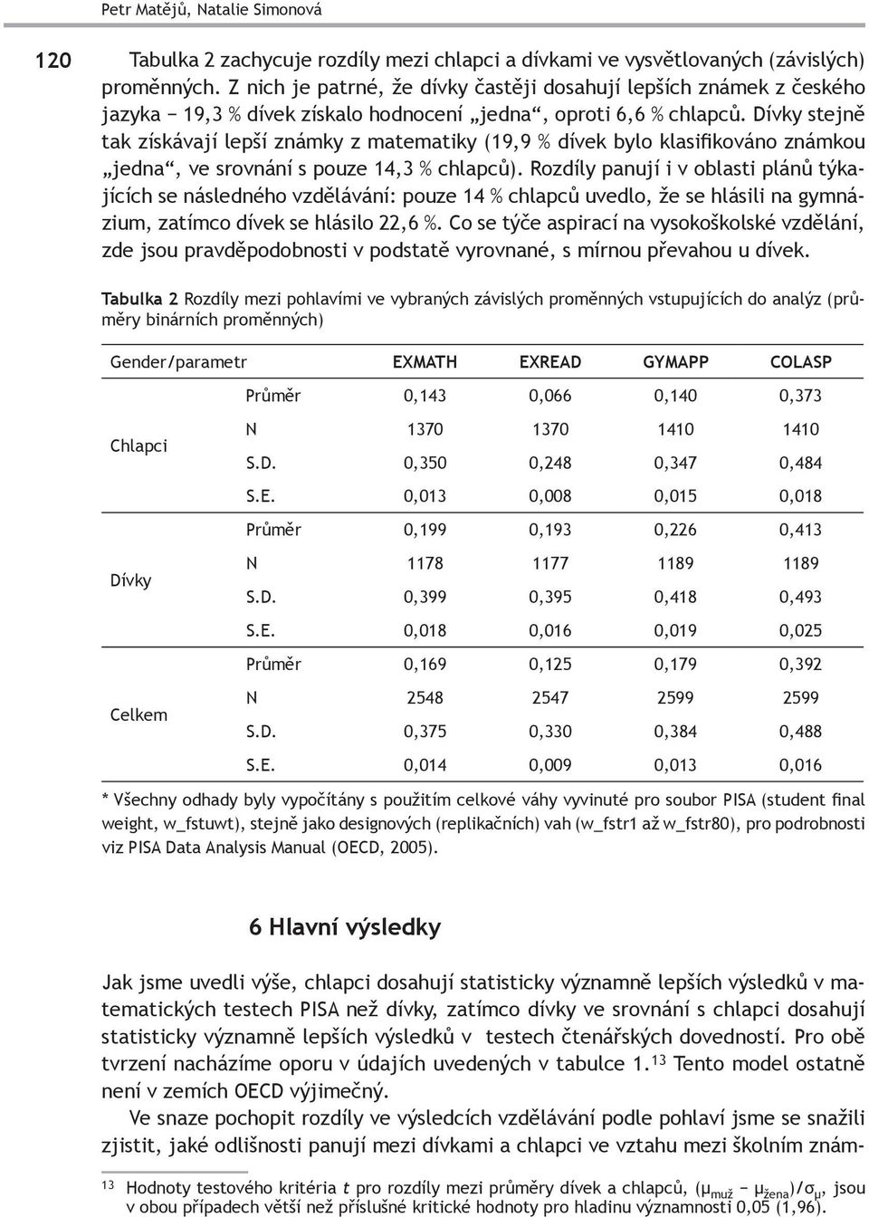 Dívky stejně tak získávají lepší známky z matematiky (19,9 % dívek bylo klasifikováno známkou jedna, ve srovnání s pouze 14,3 % chlapců).