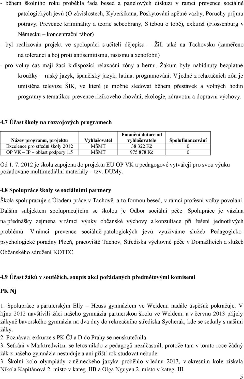 toleranci a boj proti antisemitismu, rasismu a xenofobii) - pro volný čas mají žáci k dispozici relaxační zóny a hernu.