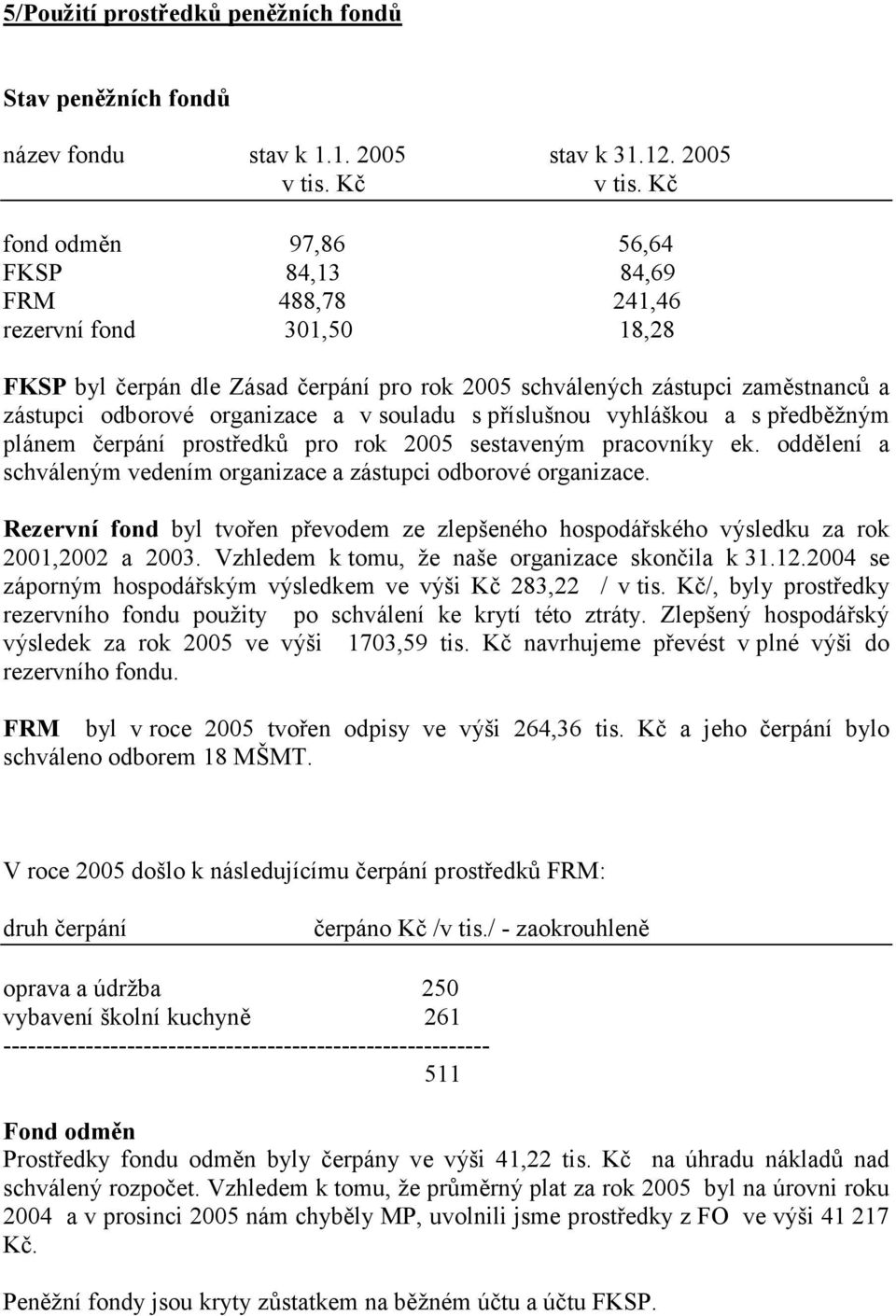 a v souladu s příslušnou vyhláškou a s předběžným plánem čerpání prostředků pro rok 2005 sestaveným pracovníky ek. oddělení a schváleným vedením organizace a zástupci odborové organizace.