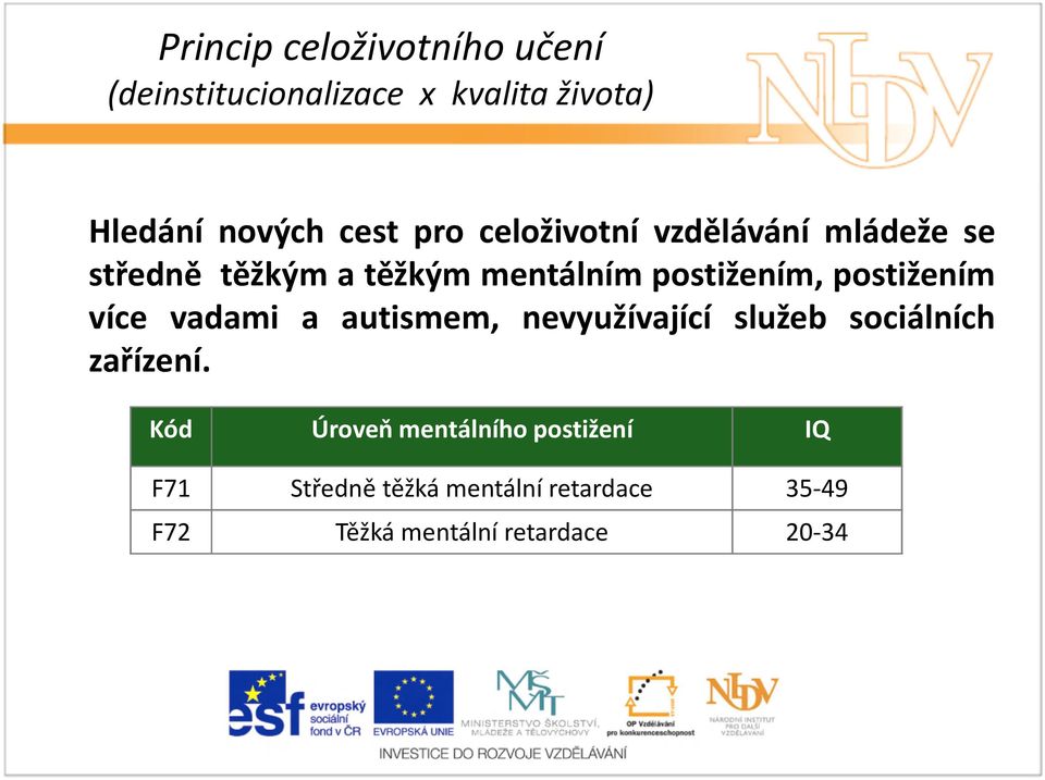 postižením více vadami a autismem, nevyužívající služeb sociálních zařízení.