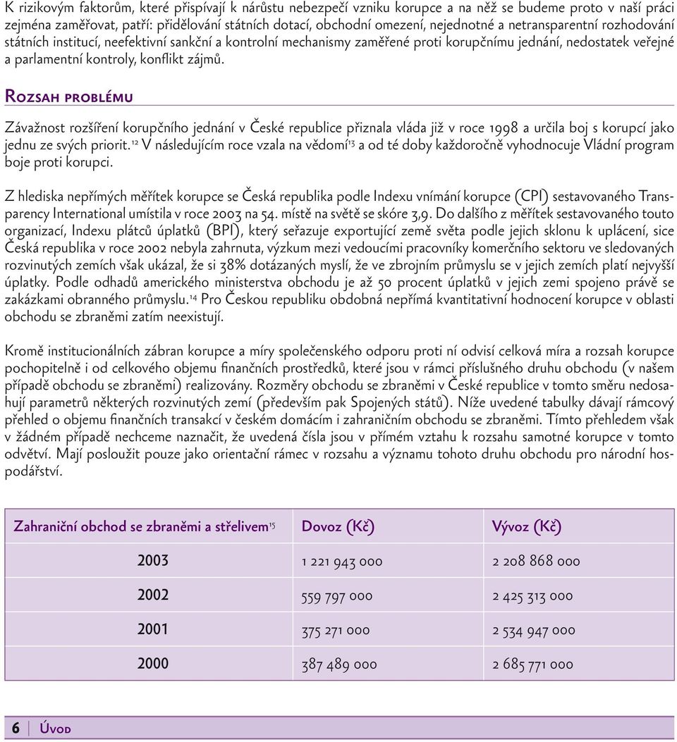 Rozsah problému Závažnost rozšíření korupčního jednání v České republice přiznala vláda již v roce 1998 a určila boj s korupcí jako jednu ze svých priorit.