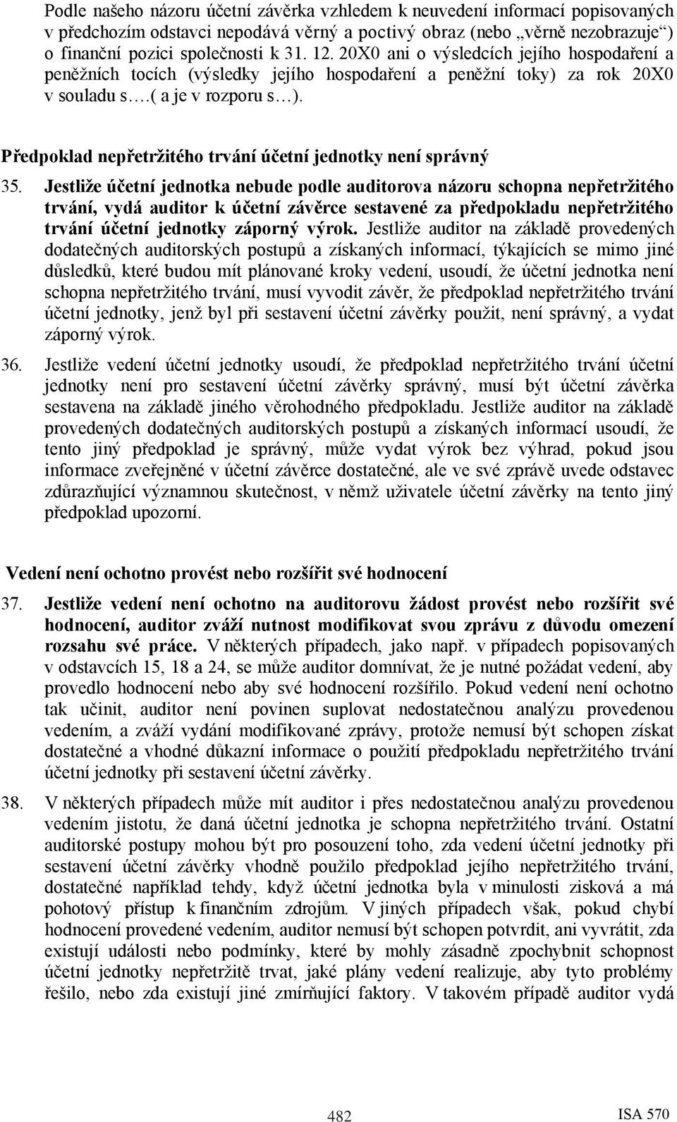 Předpoklad nepřetržitého trvání účetní jednotky není správný 35.