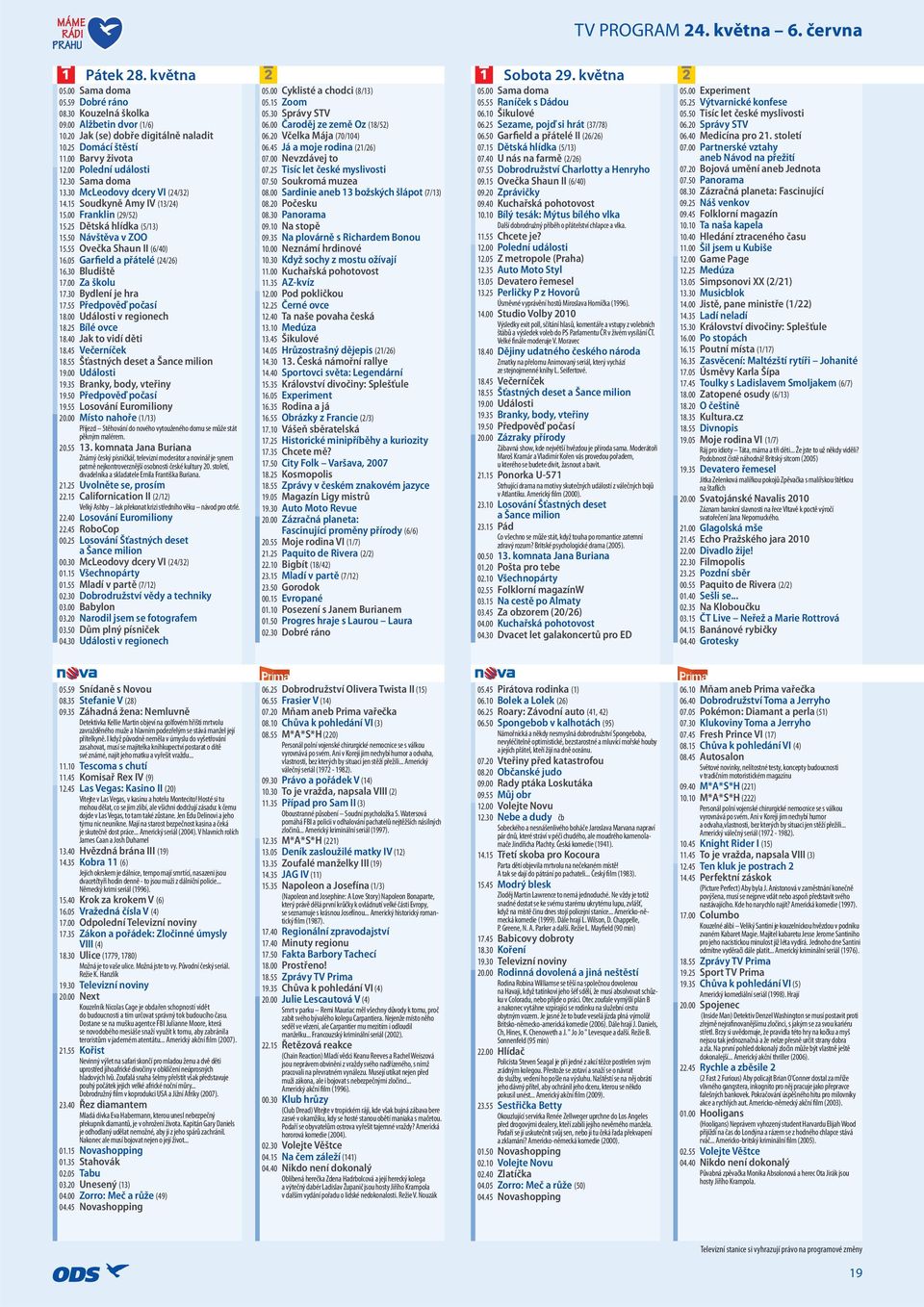 55 Ovečka Shaun II (6/40) 16.05 Garfield a přátelé (24/26) 16.30 Bludiště 17.00 Za školu 17.30 Bydlení je hra 17.55 Předpověď počasí 18.00 Události v regionech 18.25 Bílé ovce 18.