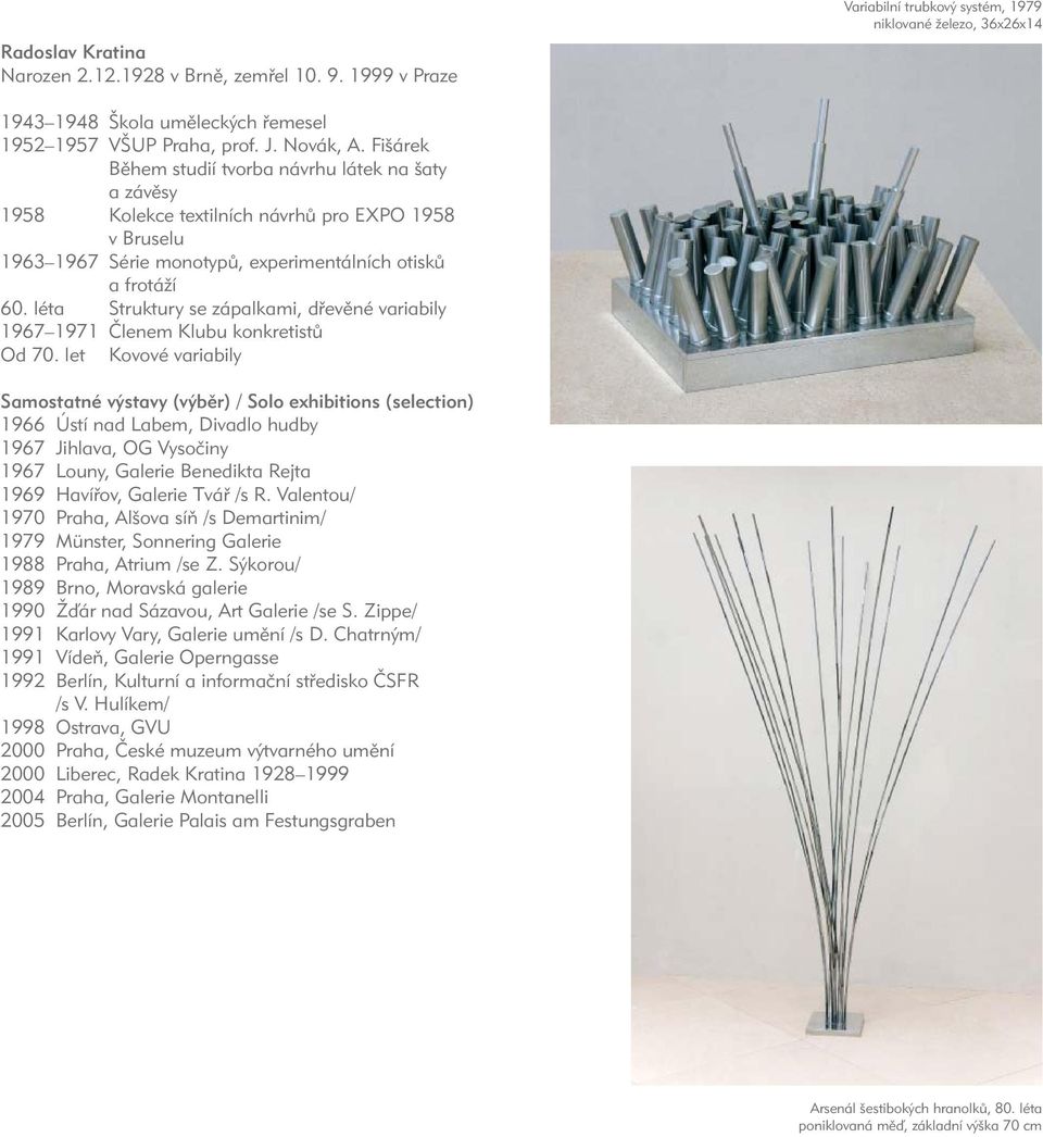 léta Struktury se zápalkami, dřevěné variabily 1967 1971 Členem Klubu konkretistů Od 70.