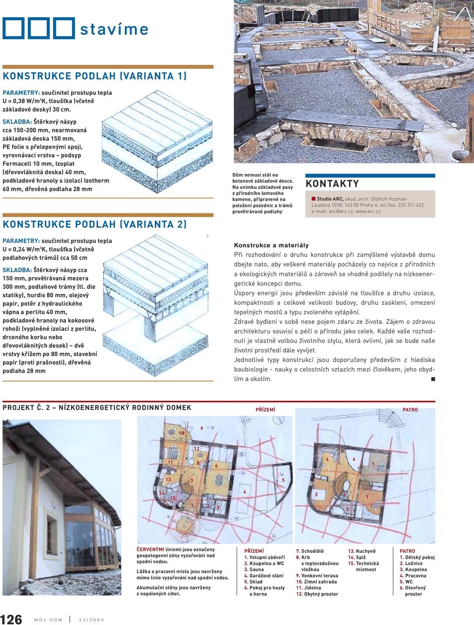 izolací Izotherm 60 mm, dřevěná podlaha 8 mm KONSTRUKCE PODLAH (VARIANTA ) Dům nemusí stát na betonové základové desce.