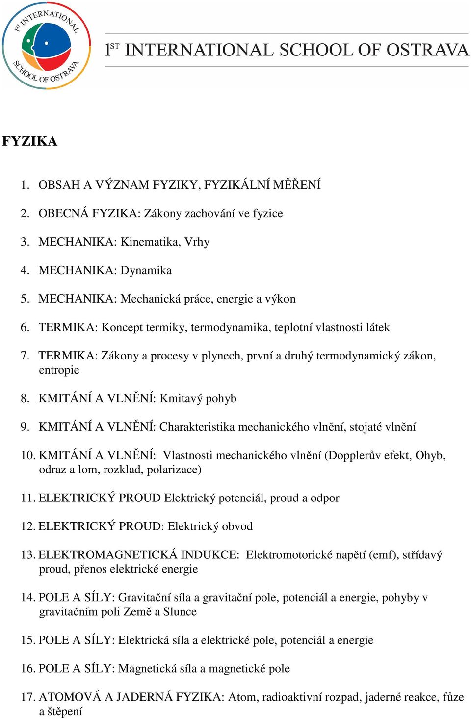 KMITÁNÍ A VLNĚNÍ: Charakteristika mechanického vlnění, stojaté vlnění 10. KMITÁNÍ A VLNĚNÍ: Vlastnosti mechanického vlnění (Dopplerův efekt, Ohyb, odraz a lom, rozklad, polarizace) 11.