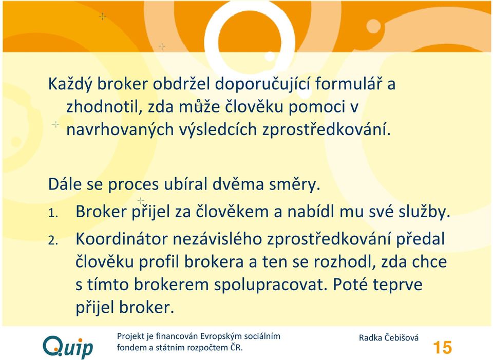 Broker přijel za člověkem a nabídl mu své služby. 2.