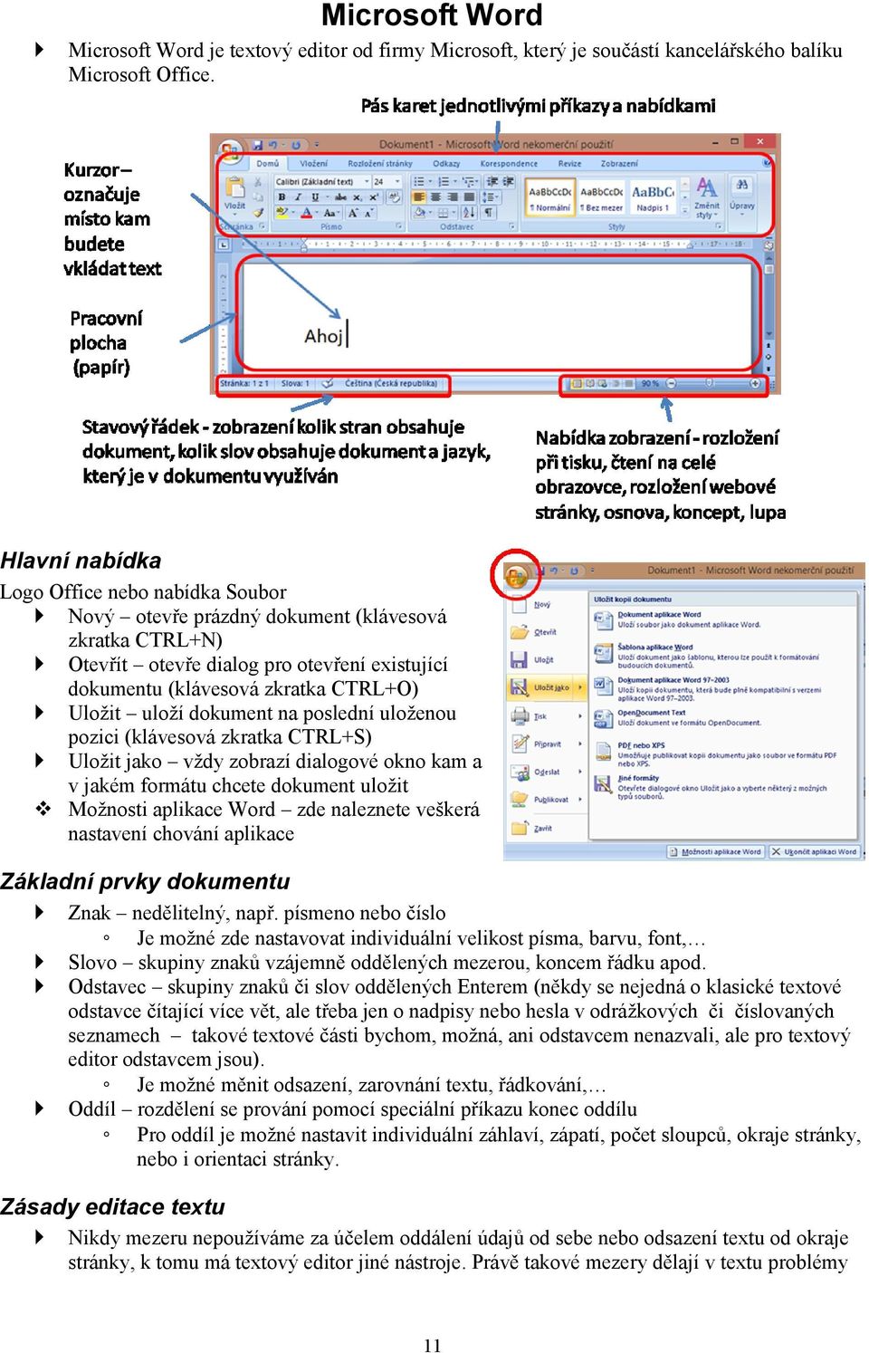 dokument na poslední uloženou pozici (klávesová zkratka CTRL+S) Uložit jako vždy zobrazí dialogové okno kam a v jakém formátu chcete dokument uložit Možnosti aplikace Word zde naleznete veškerá