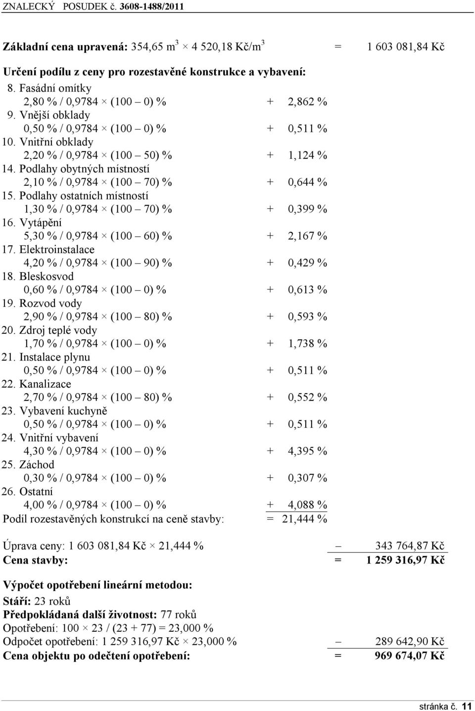 Podlahy ostatních místností 1,30 % / 0,9784 (100 70) % + 0,399 % 16. Vytápění 5,30 % / 0,9784 (100 60) % + 2,167 % 17. Elektroinstalace 4,20 % / 0,9784 (100 90) % + 0,429 % 18.