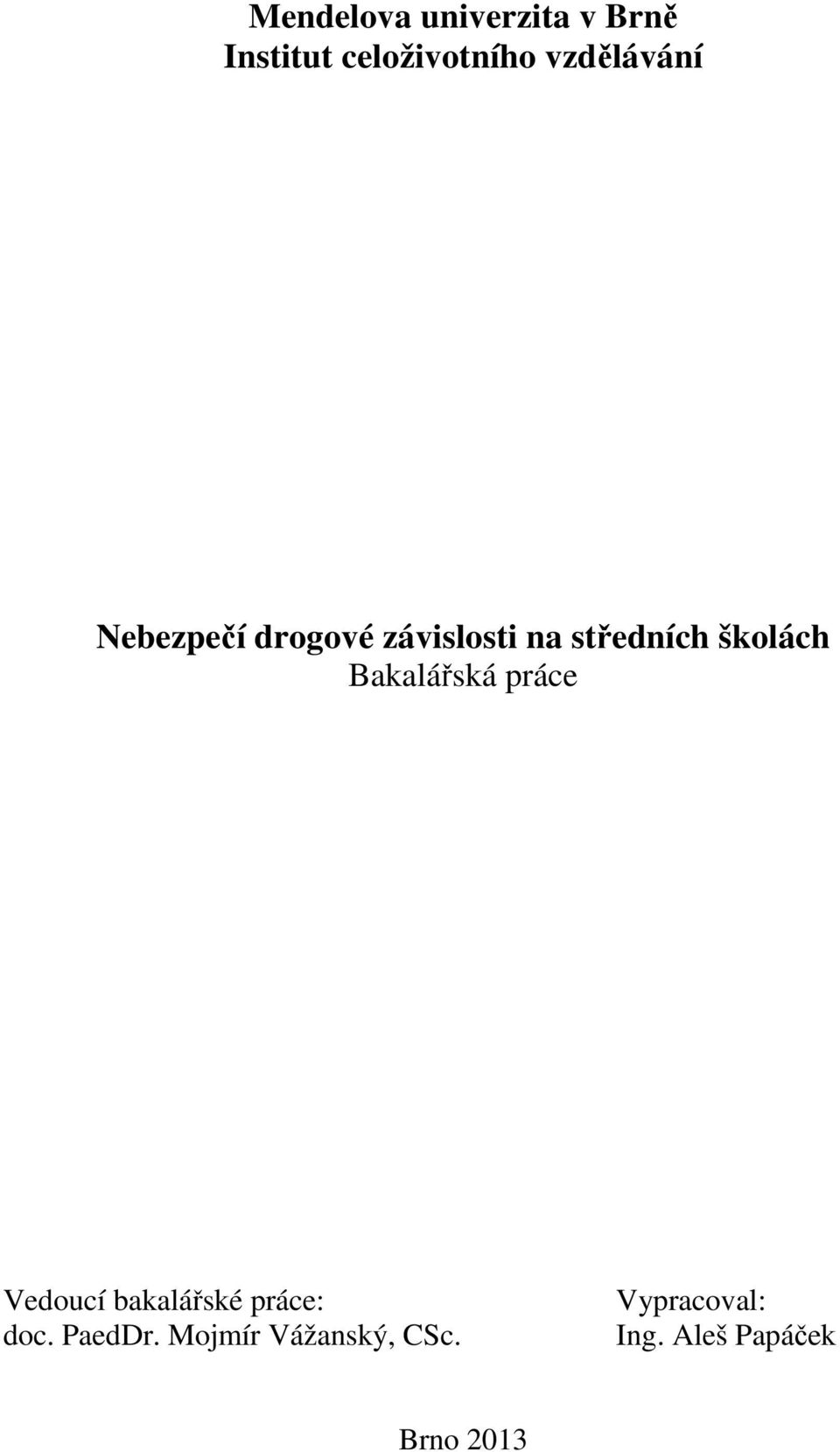 školách Bakalářská práce Vedoucí bakalářské práce: doc.