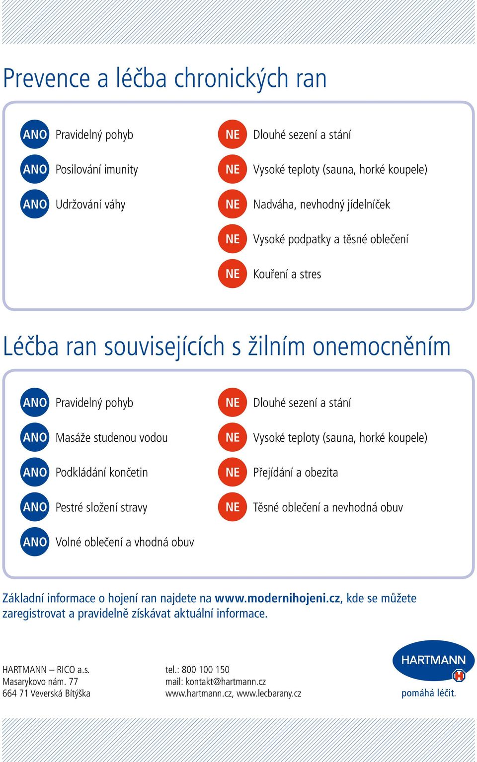 Podkládání končetin Přejídání a obezita ano Pestré složení stravy Těsné oblečení a vhodná obuv ano Volné oblečení a vhodná obuv Základní informace o hojení ran najdete na www.modernihojeni.