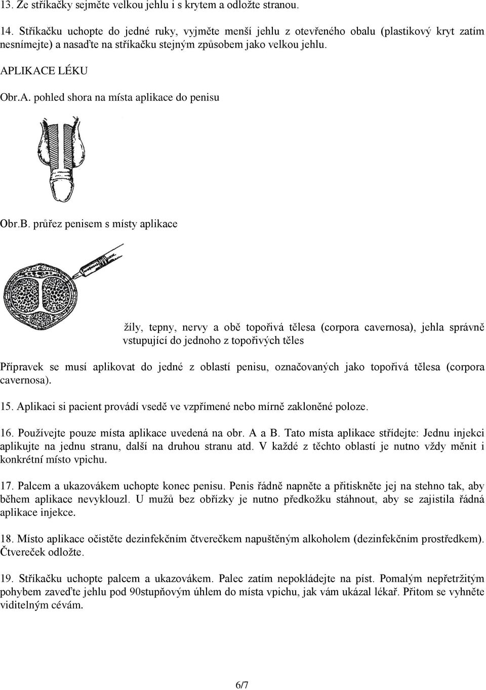 LIKACE LÉKU Obr.A. pohled shora na místa aplikace do penisu Obr.B.