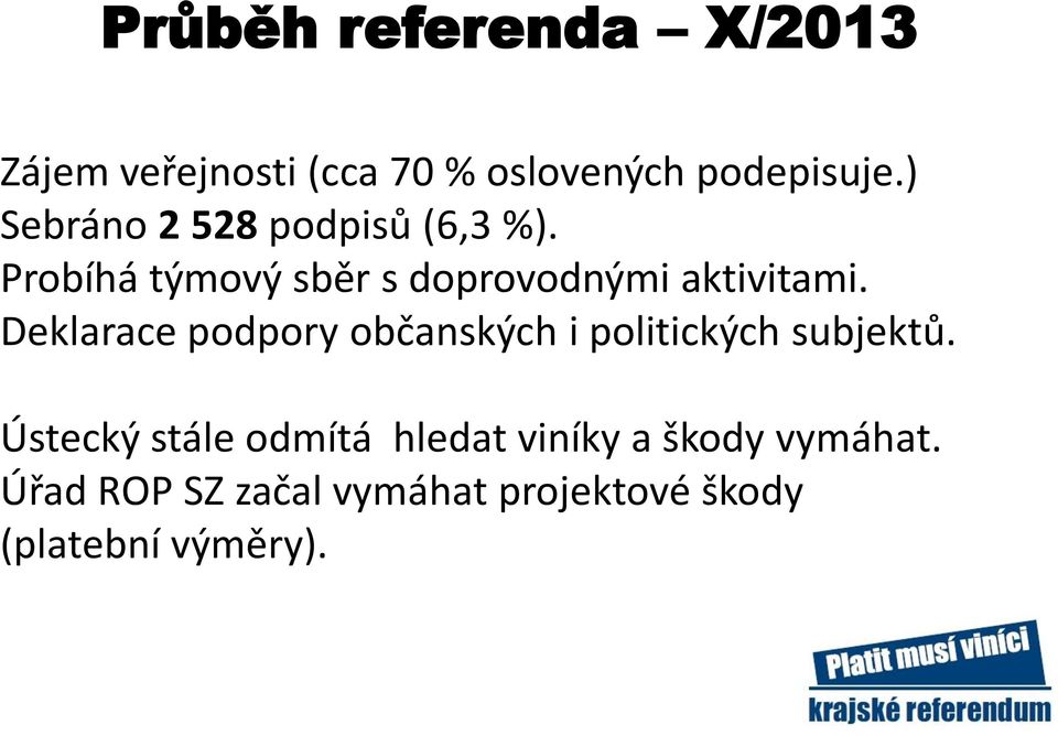 Deklarace podpory občanských i politických subjektů.