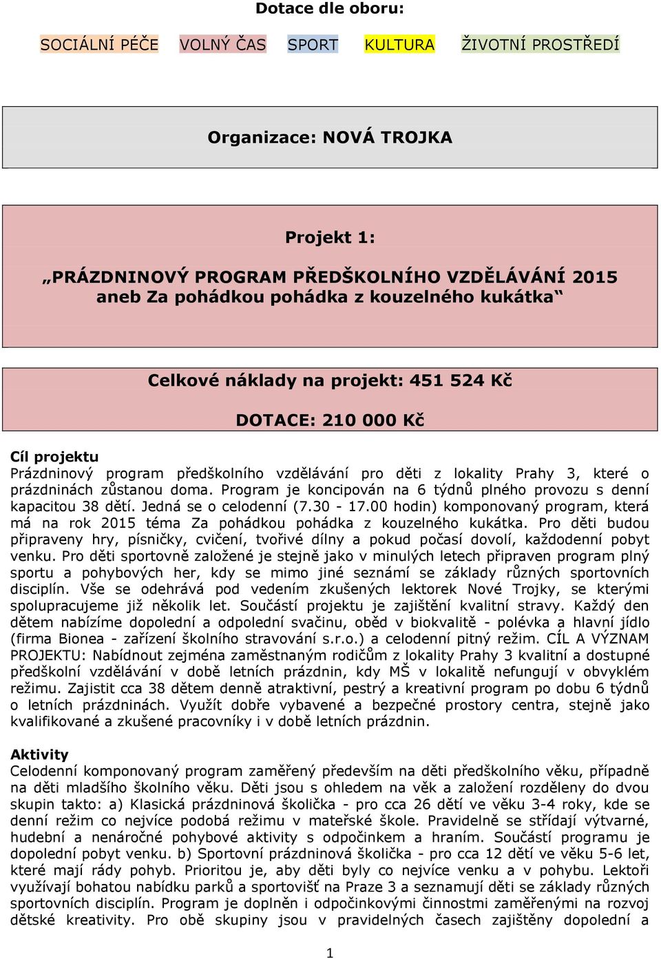 Jedná se o celodenní (7.30-17.00 hodin) komponovaný program, která má na rok 2015 téma Za pohádkou pohádka z kouzelného kukátka.