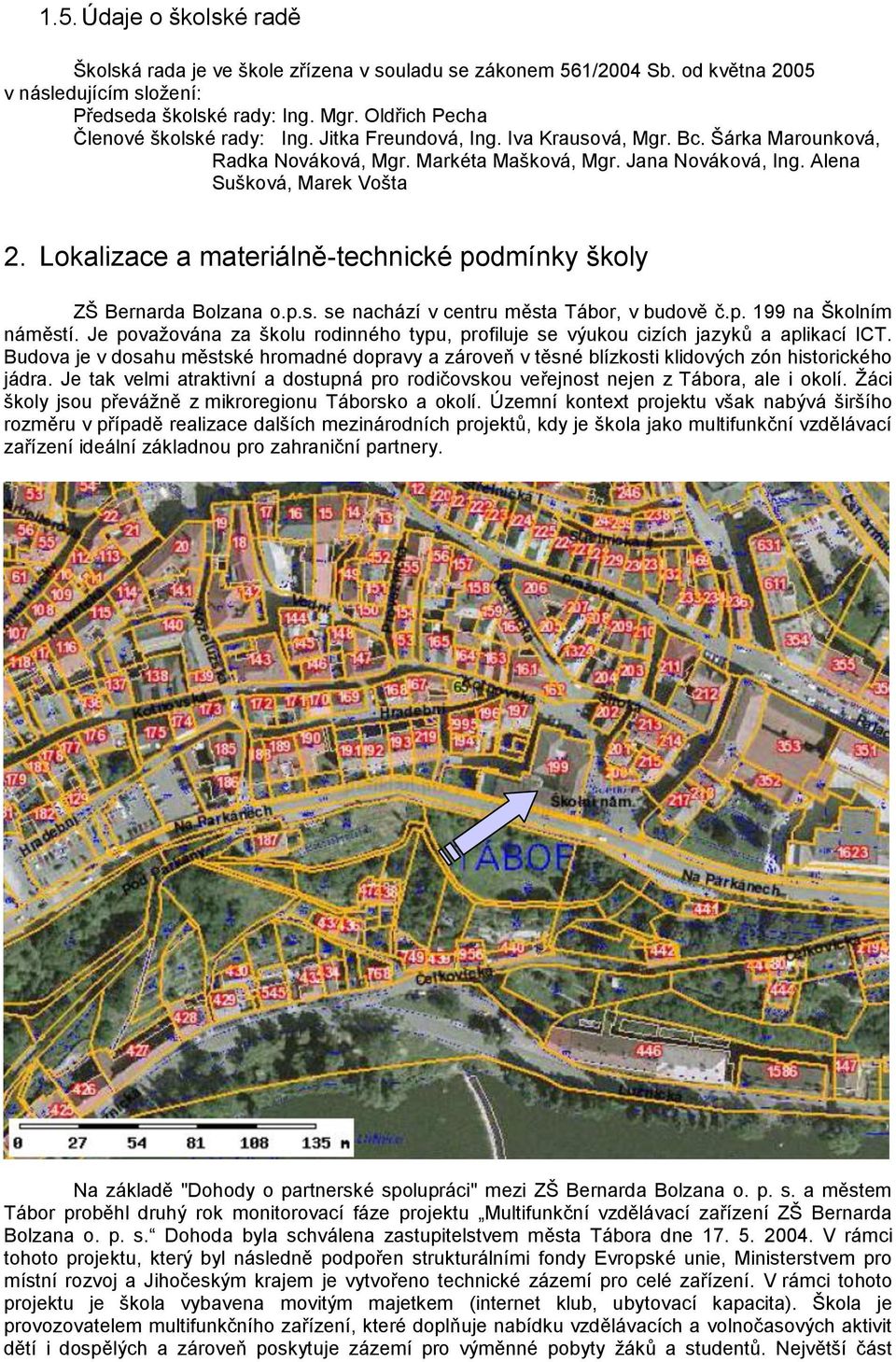 Lokalizace a materiálně-technické podmínky školy ZŠ Bernarda Bolzana o.p.s. se nachází v centru města Tábor, v budově č.p. 199 na Školním náměstí.