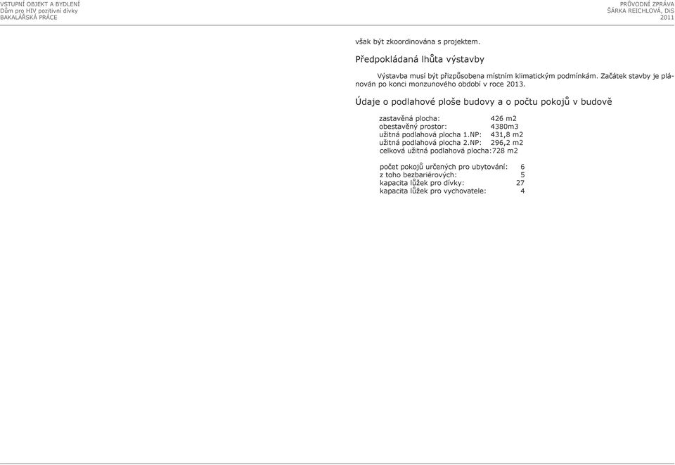 Údaje o podlahové ploše budovy a o počtu pokojů v budově zastavěná plocha: 426 m2 obestavěný prostor: 4380m3 užitná podlahová plocha 1.