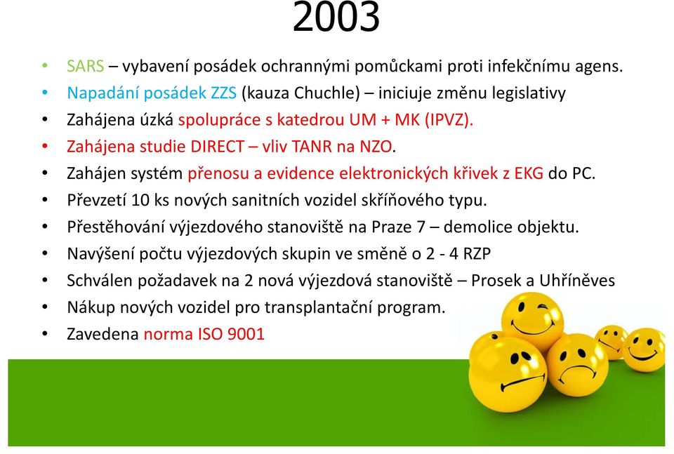 Zahájena studie DIRECT vliv TANR na NZO. Zahájen systém přenosu a evidence elektronických křivek zekgdo PC.