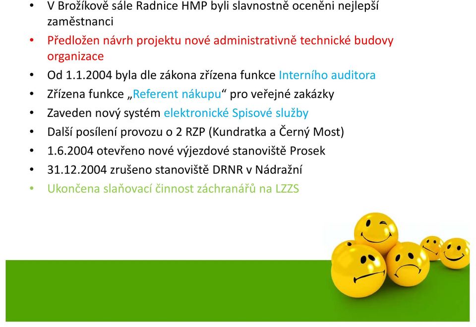 1.2004 byla dle zákona zřízena funkce Interního auditora Zřízena funkce Referent nákupu pro veřejné zakázky Zaveden nový