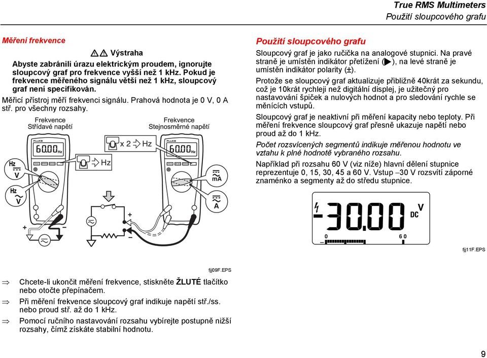 V x 2 Hz HOLD MIN MAX ma Použití sloupcového grafu Sloupcový graf je jako ručička na analogové stupnici.