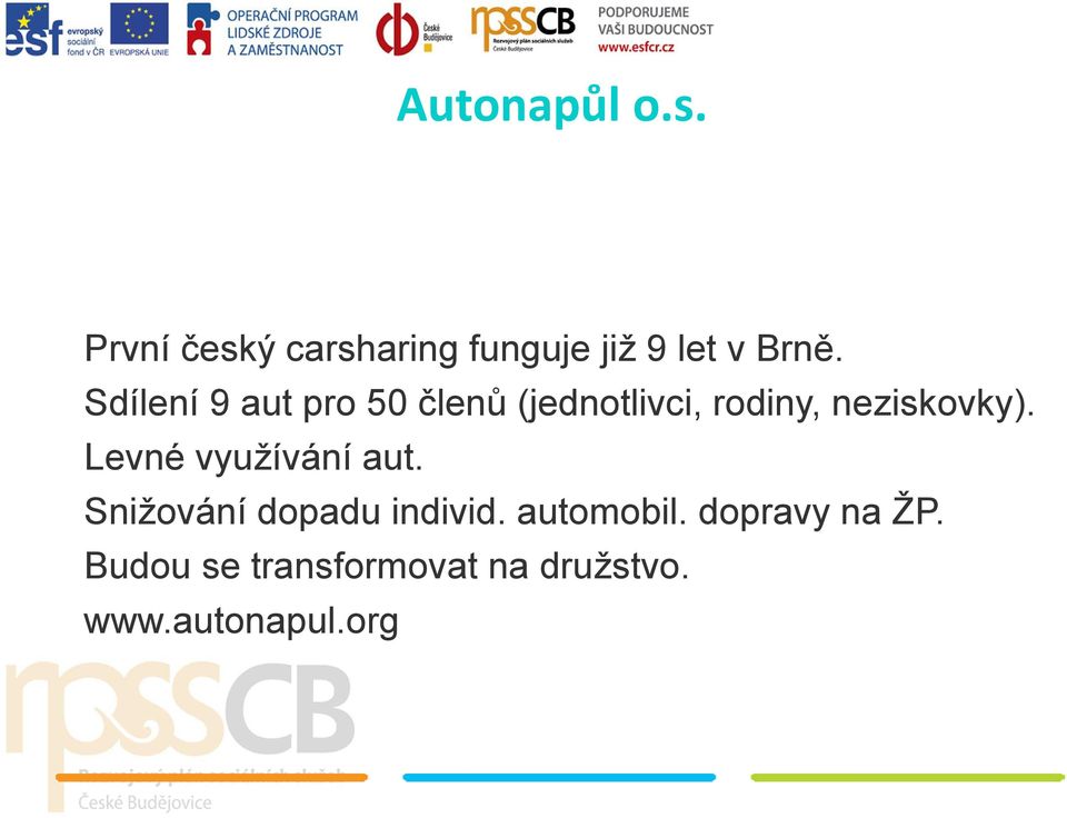 Levné využívání aut. Snižování dopadu individ. automobil.