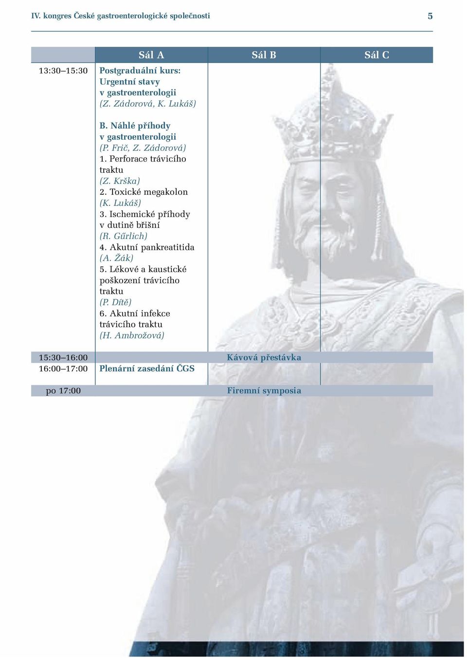 Perforace trávicího traktu (Z. Kr ka) 2. Toxické megakolon (K. Luká ) 3. Ischemické pfiíhody v dutinû bfii ní (R. Gırlich) 4.