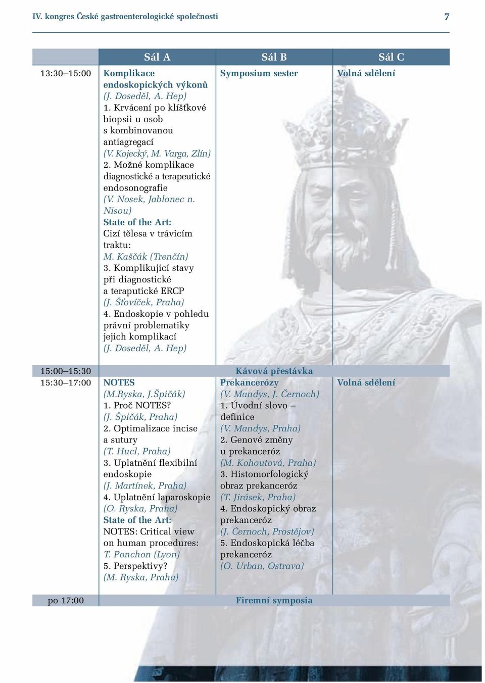 Nisou) State of the Art: Cizí tûlesa v trávicím traktu: M. Ka ãák (Trenãín) 3. Komplikujicí stavy pfii diagnostické a teraputické ERCP (J. Èovíãek, Praha) 4.