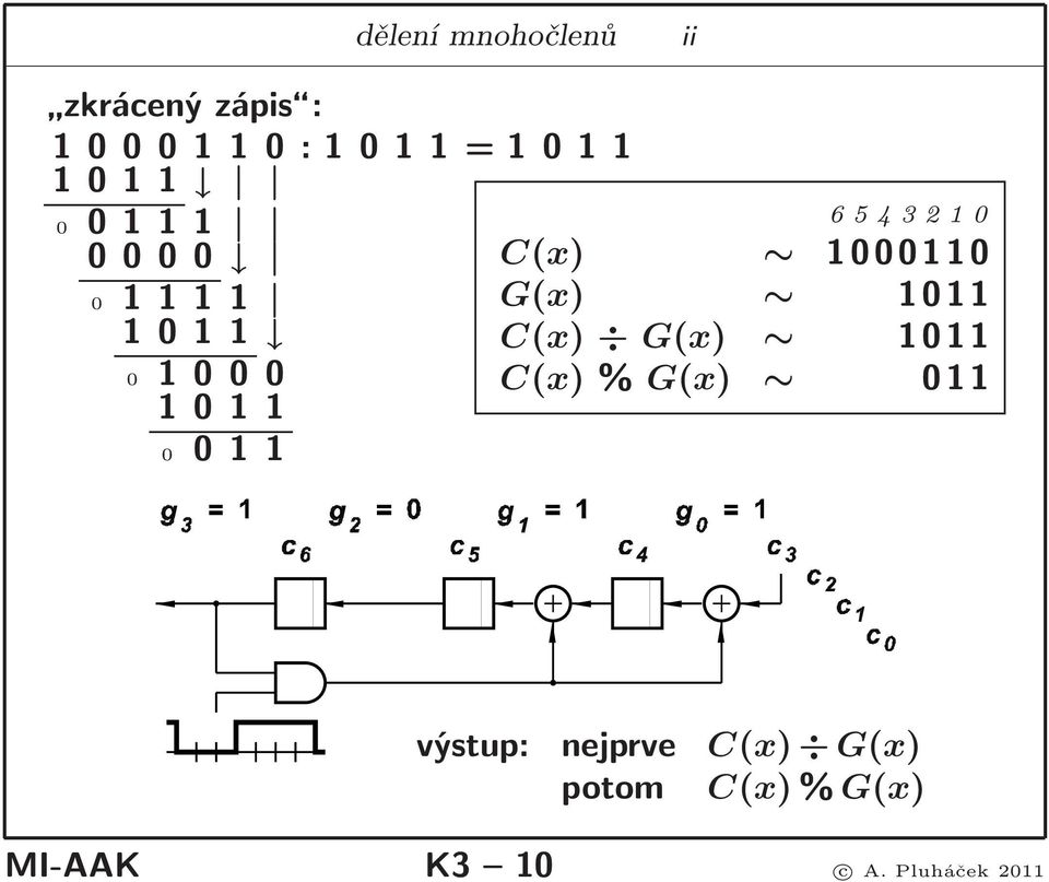 C(x) 1000110 G(x) 1011 C(x) G(x) 1011 C(x)%G(x) 011