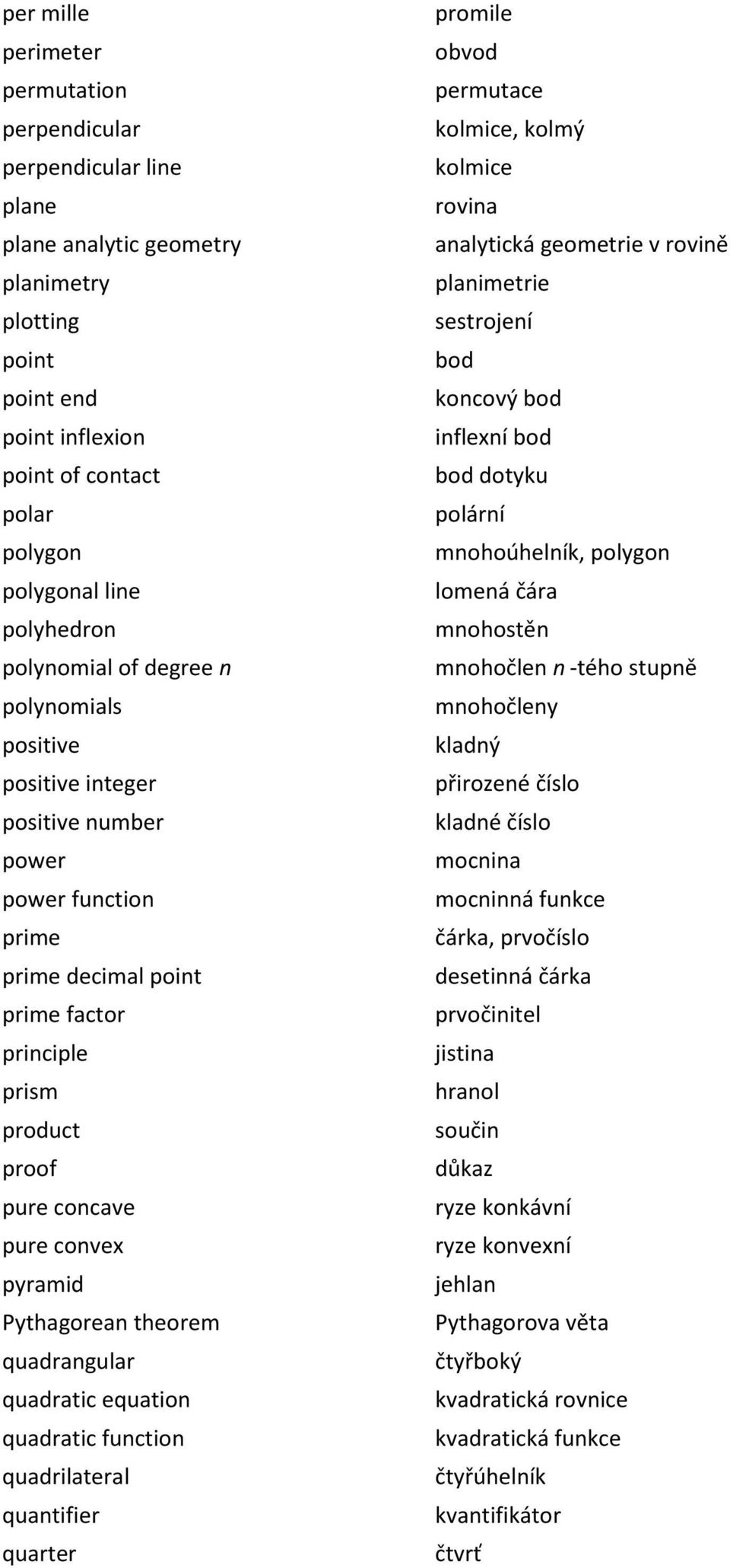 convex pyramid Pythagorean theorem quadrangular quadratic equation quadratic function quadrilateral quantifier quarter promile obvod permutace kolmice, kolmý kolmice rovina analytická geometrie v